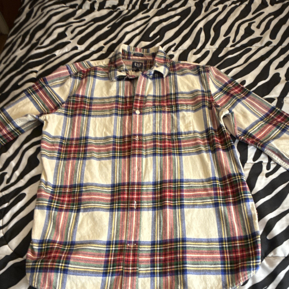 Gap Standard Fit Plaid Cotton Flannel Long Sleeve Button-Up Shirt M