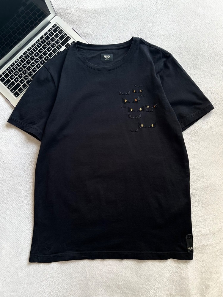 Authentic Fendi Monster Rhinestones Eyes Black Men's T-Shirt Size XL