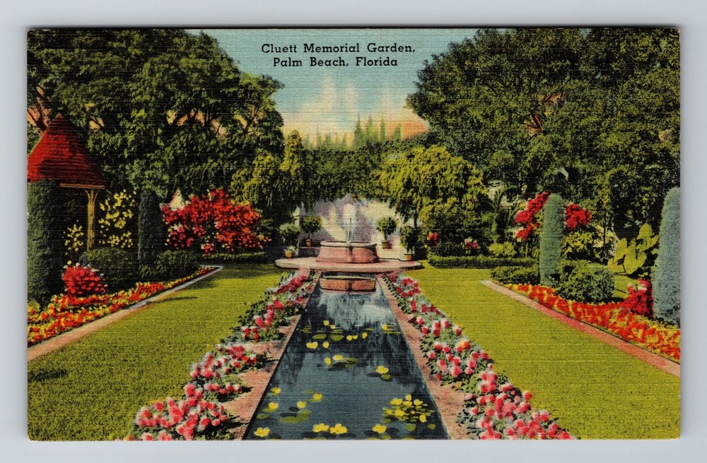 Palm Beach FL-Florida Cluett Memorial Garden Vintage Postcard Standard Souvenir