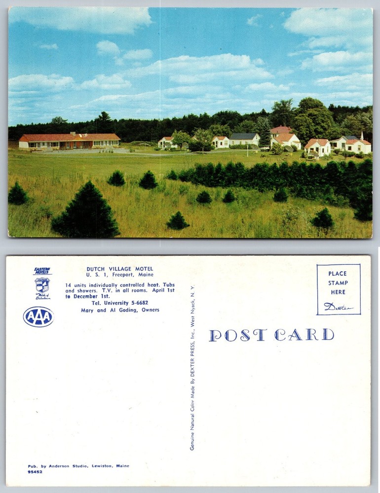 Vintage Dutch Village Motel Postcard Freeport Maine US 1 Dexter Press