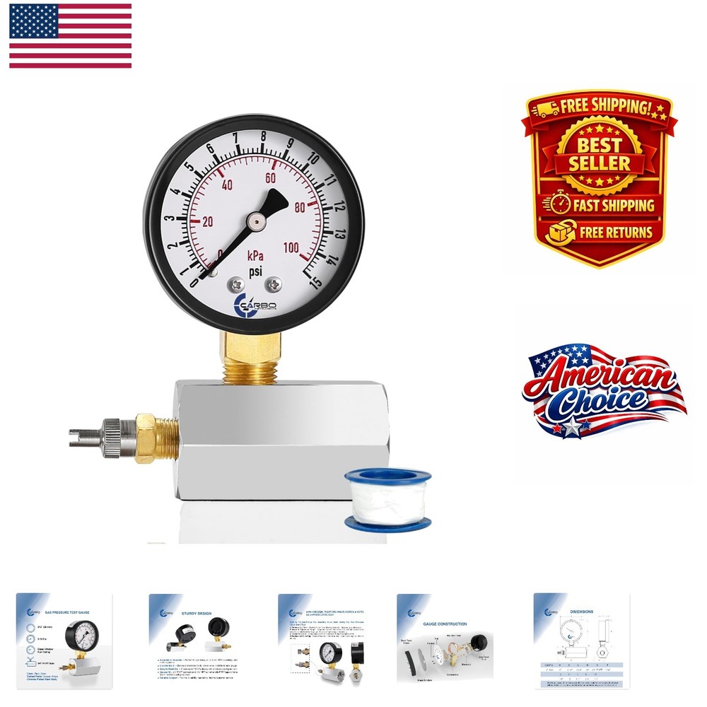 Accurate 15 PSI Pressure Gauge - Chrome Plated Steel with Brass Valve Connection-image
