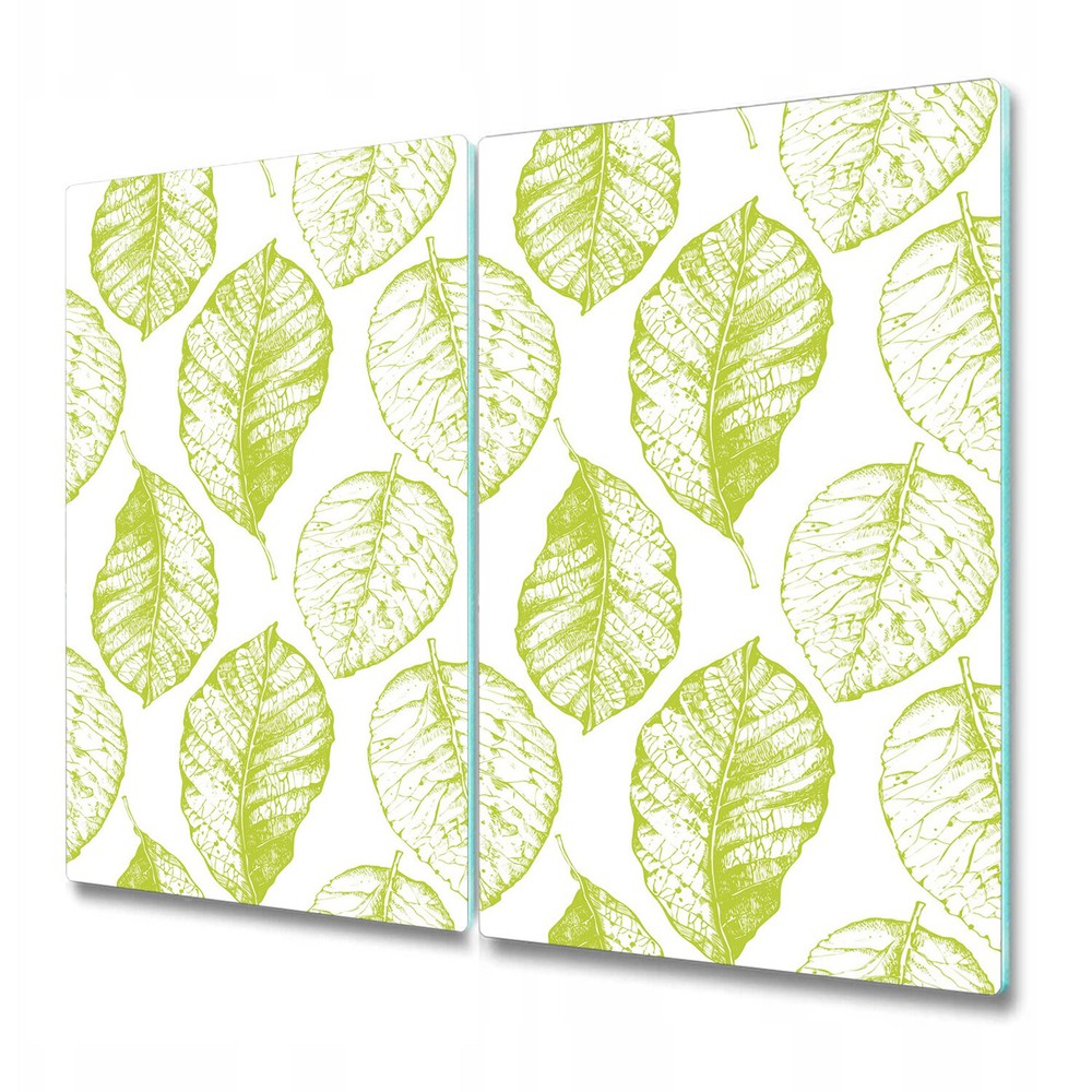 Glass Worktop Saver Lime green leaves Detailed floral White and green 2x30x52