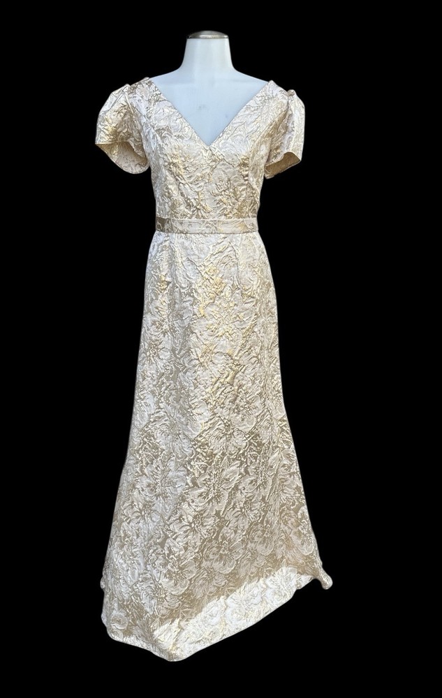 Oleg Cassini Short Sleeve Vneck Jacquer Sheath Gown Size 10
