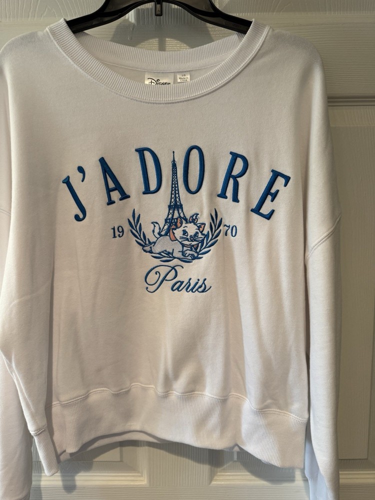 NWT Disney's Aristocats Marie J'Adore Paris  Embroidered Sweatshirt Women Size L