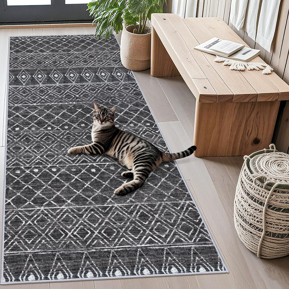 3x6 Washable Moroccan Runner Rug Non Slip Pet Friendly Hallway Carpet