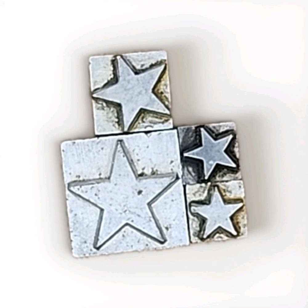 4 Piece 3 Sizes Antique Metal Letterpress Print Block Stamps Solid Stars