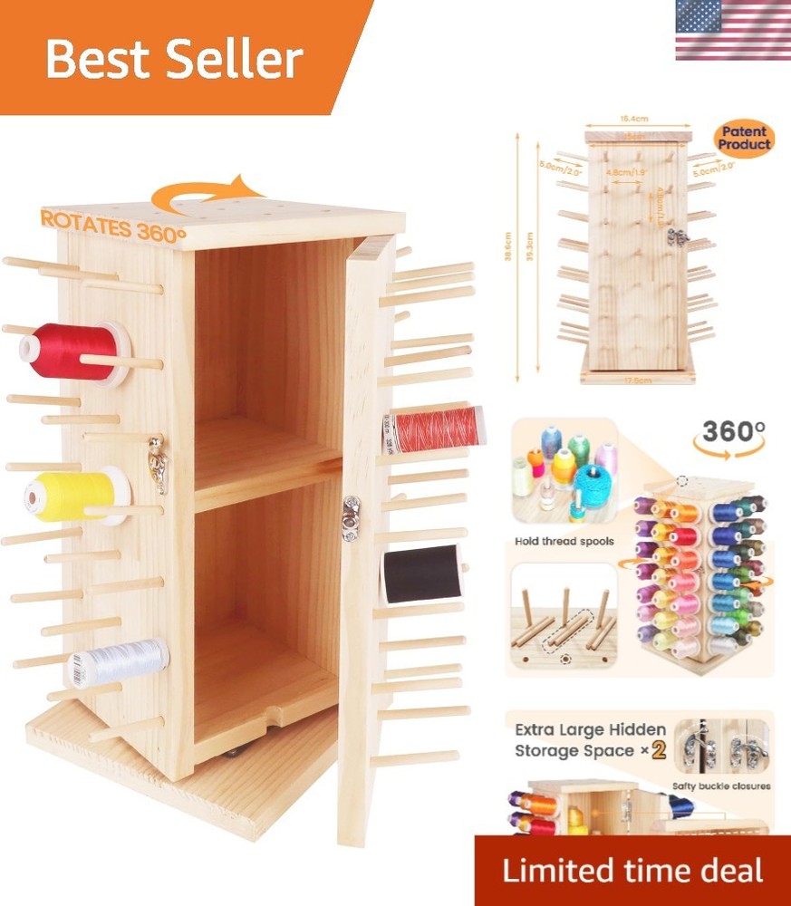 Fine Wood 360° Thread Rack - Organize 93 Spools Neatly for Sewing and Jewelry