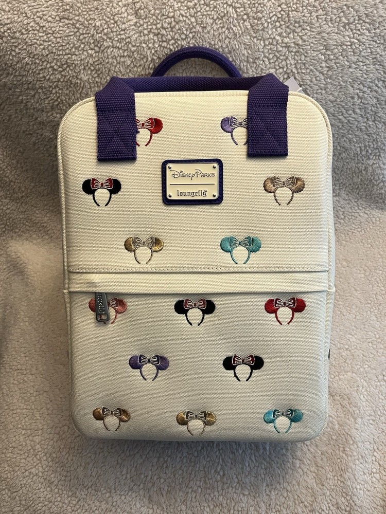 New! Loungefly Disney Parks Minnie Mouse Ears Headband Canvas Mini Backpack.