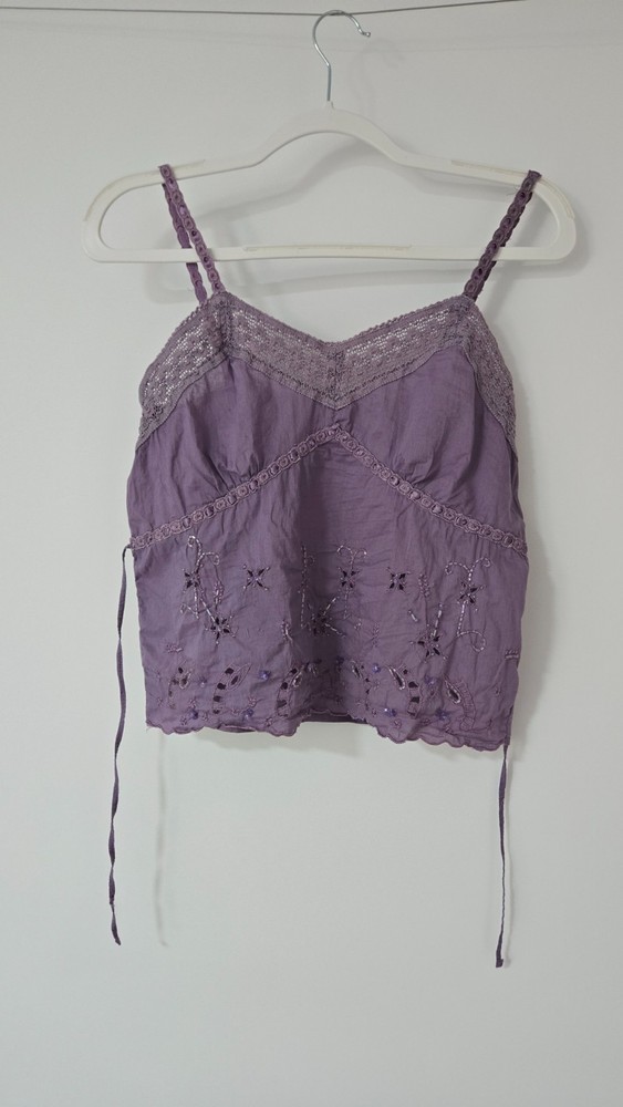 Sisley purple tank embroidered beaded Cami top Size S