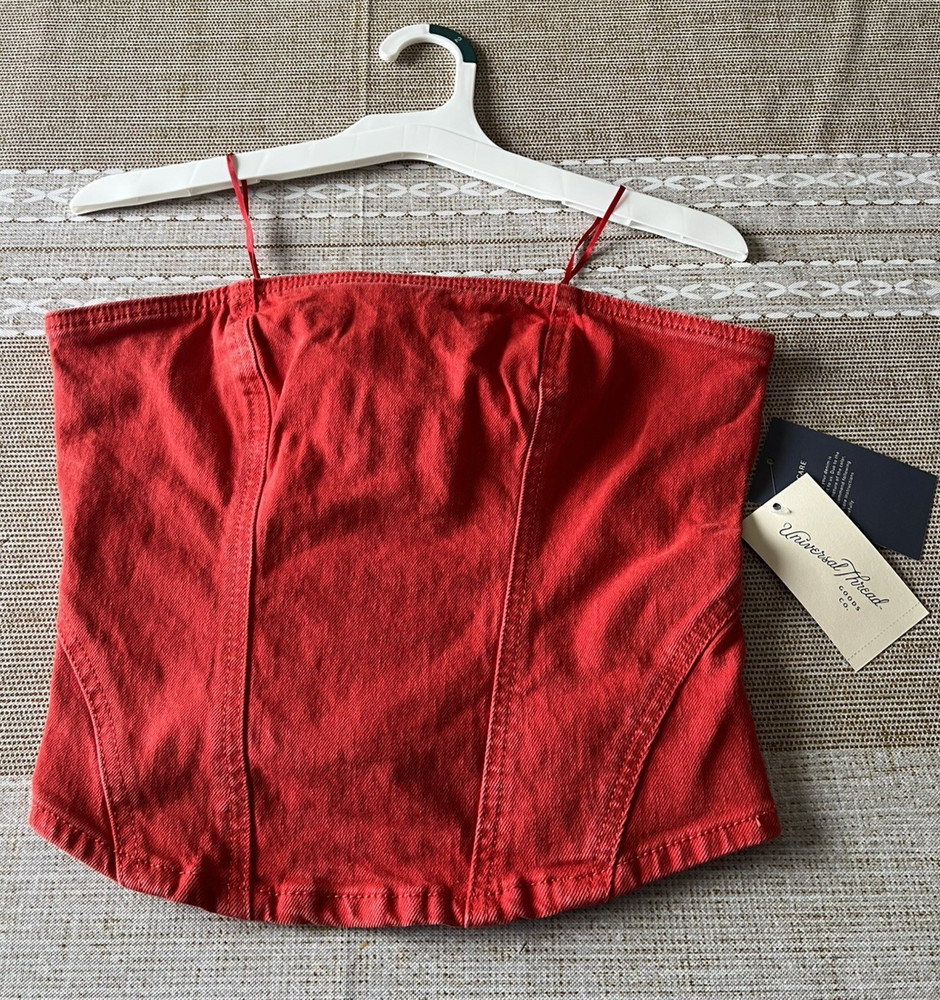 Universal Thread Women's Red Denim Tube Top Strapless Corset Zip Back Size 2