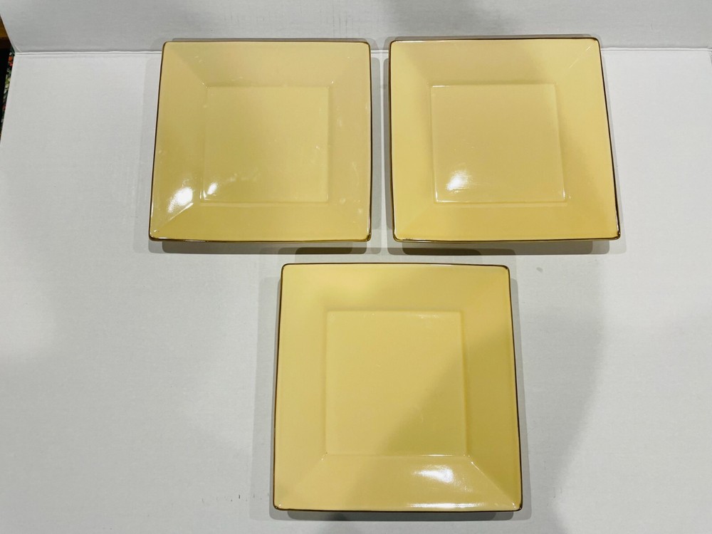 Pottery Barn 10.5-Inch Yellow Asian Square Dinner Plates Set of 3
