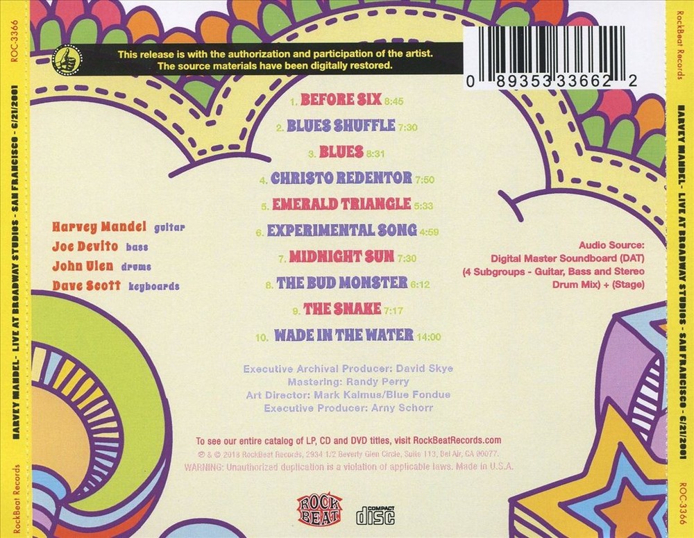 Harvey Mandel Live At Broadway Studios New Cd