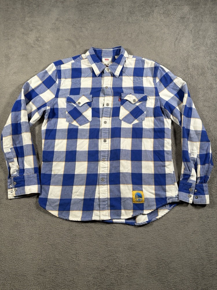 Golden State Warriors Shirt Adult Medium Flannel LEVIS NBA Button Up Plaid