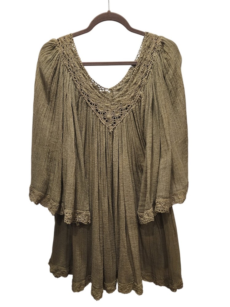Free People Jen’s Pirate Booty Stevie Tunic Olive Green Boho Gauze Top,