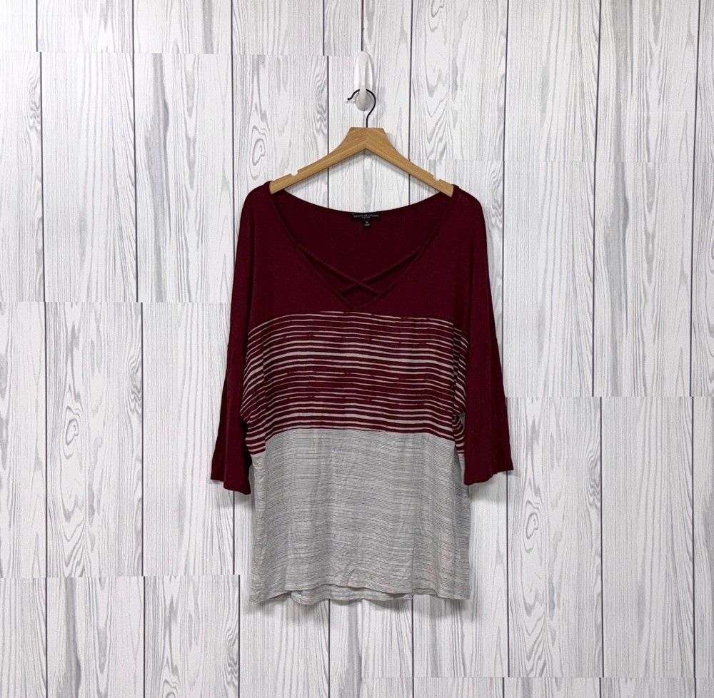 Signature 1 studio top womens size 2x long sleeve blouse solid red pullover