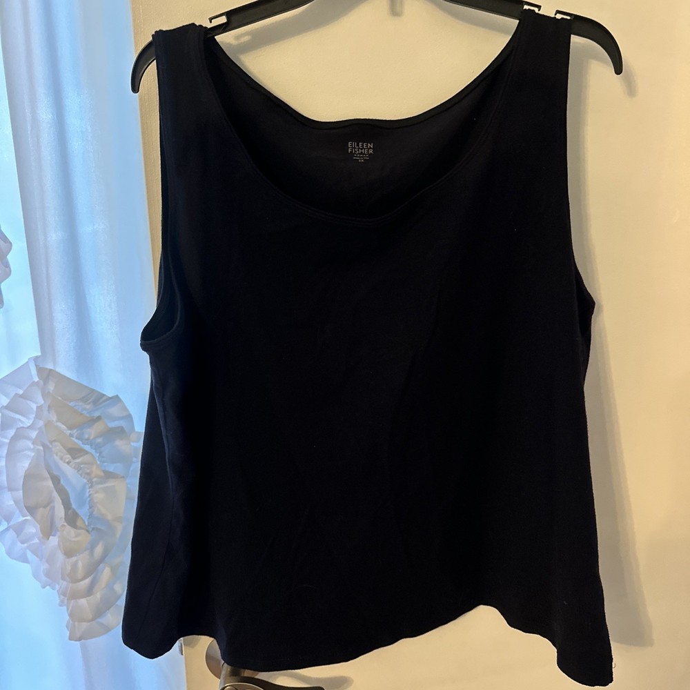 Eileen Fisher Womens Midnight Navy Blue Scoop Neck Tank Top Size 2X Cotton Lycra