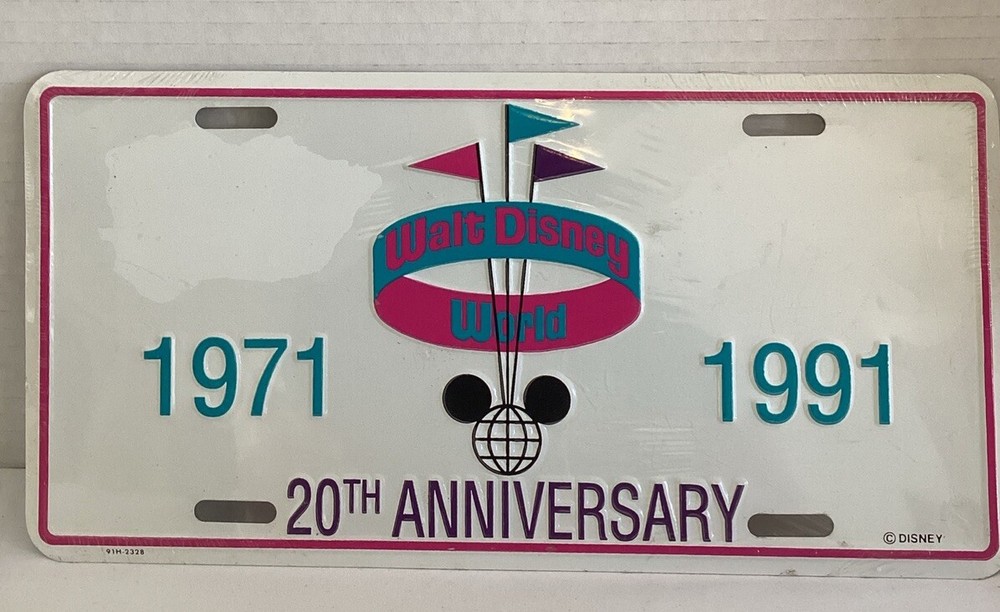 VTG 1971-1991 Disney World 20th Anniversary License Plate Sealed
