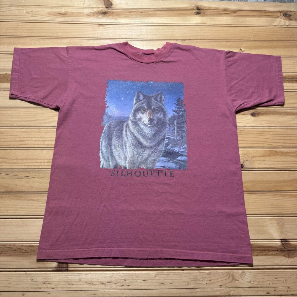 Vintage 90s 1993 Wolf Silhouette Single Stitch Graphic T-Shirt USA Made - Large