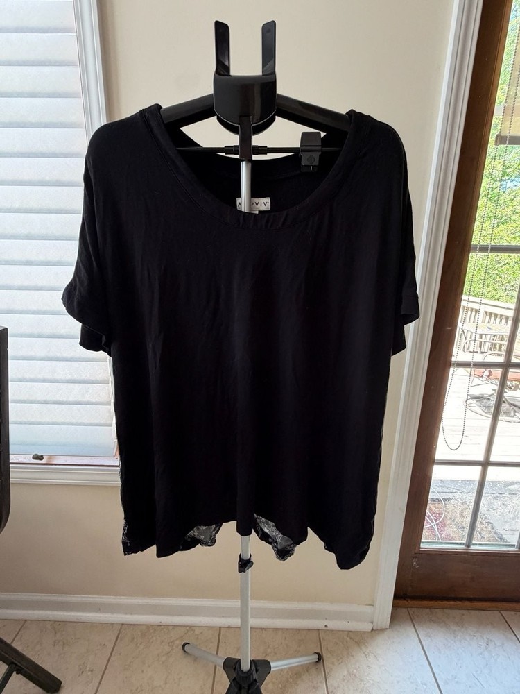 Ava & Viv Black Short Sleeve Floral Back Panel Top Size 3X