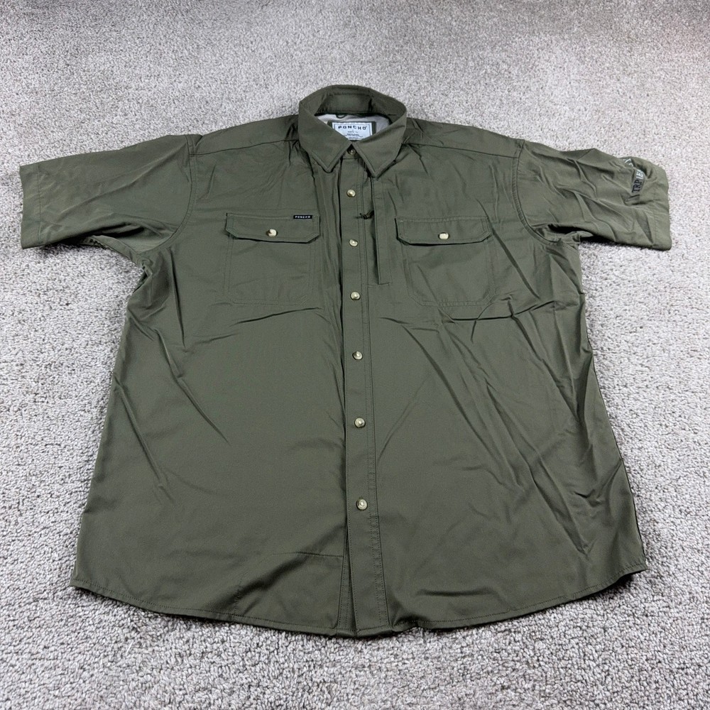 Poncho Shirt Mens Large Green Fishing Hiking Hiker Stretch Button Up Outdoors