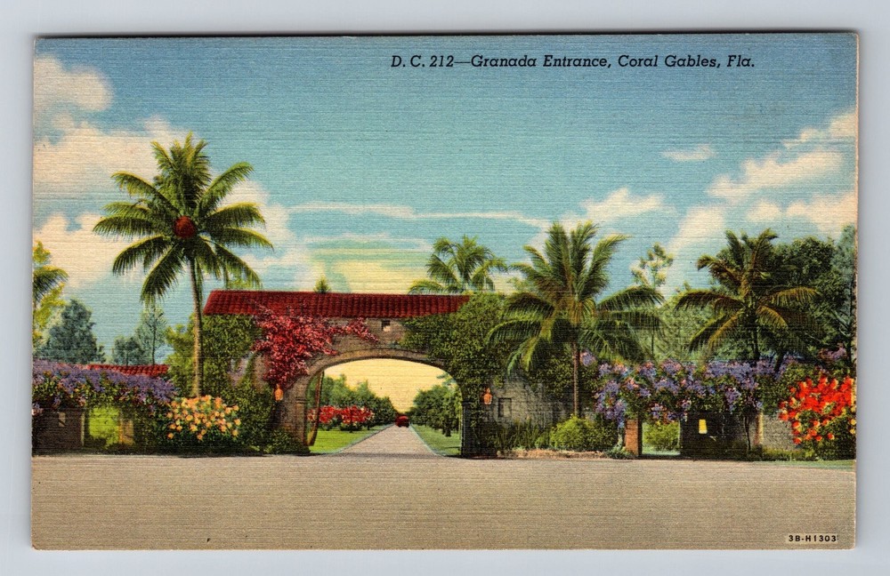 Coral Gables FL-Florida Granada Entrance Vintage Postcard