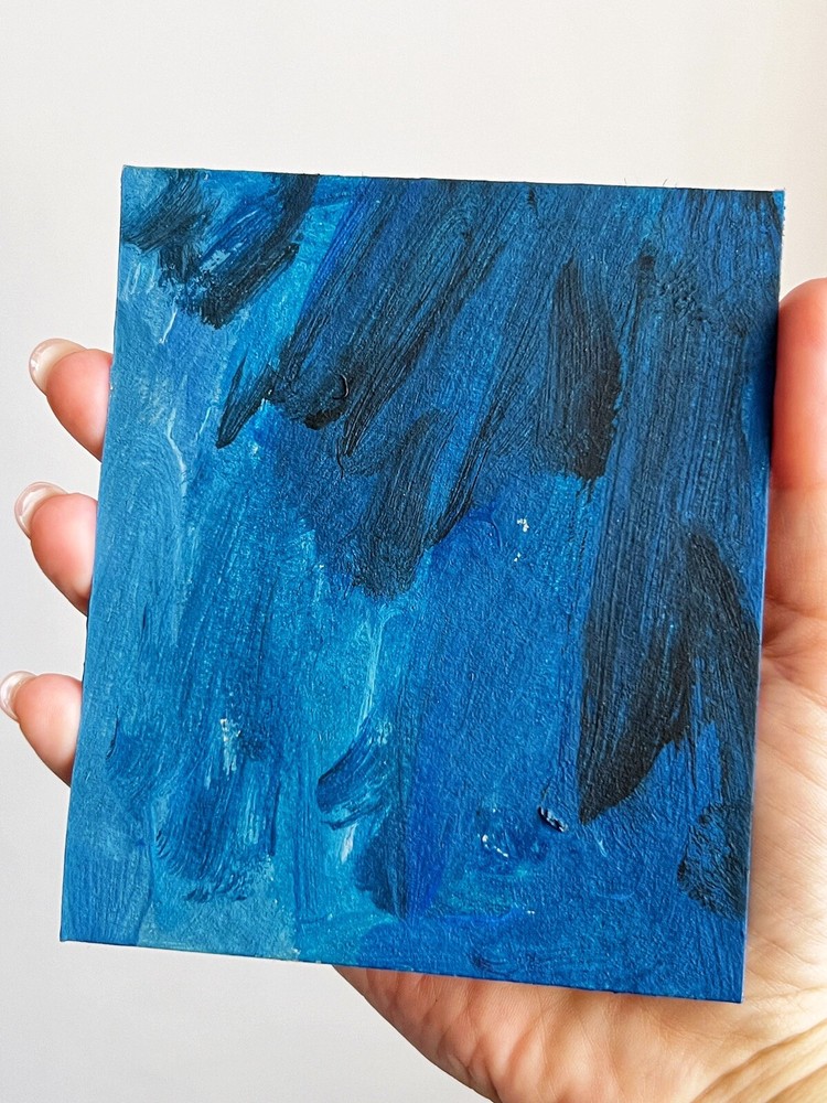 Blue And Black Small Abstract Painting Hand Paint Acrylic Artwork Original Gift