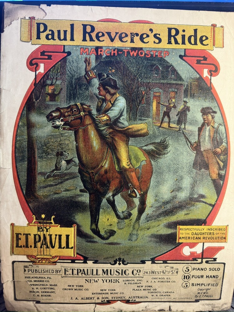 1905 E.T.Paull Sheet Music PAUL REVERE’S RIDE