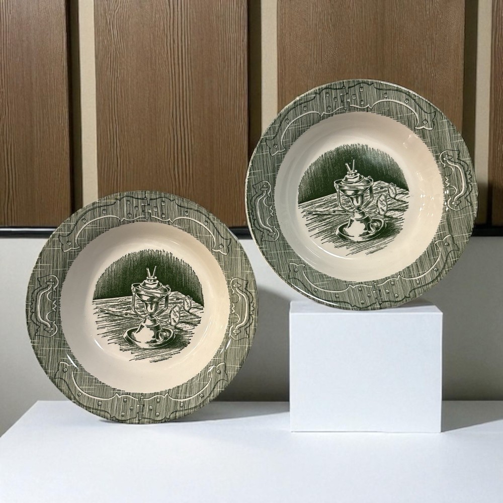 Vintage The Old Curiosity Shop Set of 2 Soup Bowls 8.25” Royal China Green USA