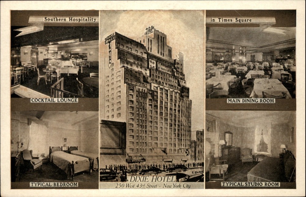 Dixie Hotel West 43rd Street New York City multiview ~ 1950-60s vintage postcard