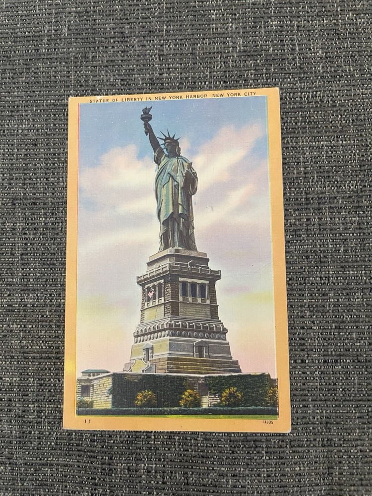 Linen Postcard New York City, New York~ Statue Of Liberty From New York Harbor