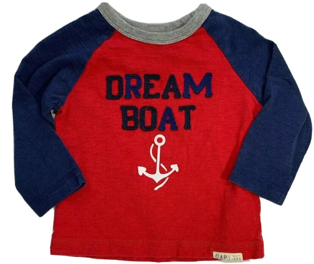 Baby Gap Boys 12-18 Month Red Dream Boat Valentines Day Nautical Anchor Shirt
