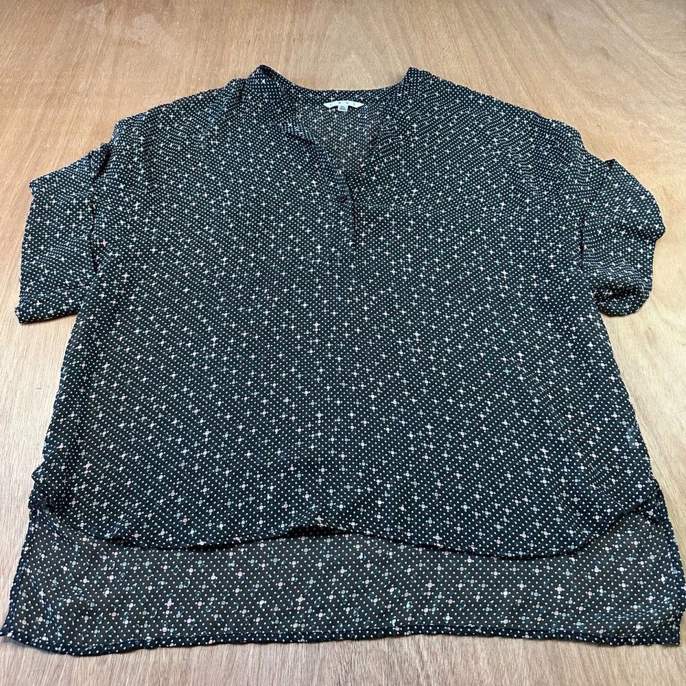 Cabi Womens XL Black Sheer Chiffon Blouse Layering Top