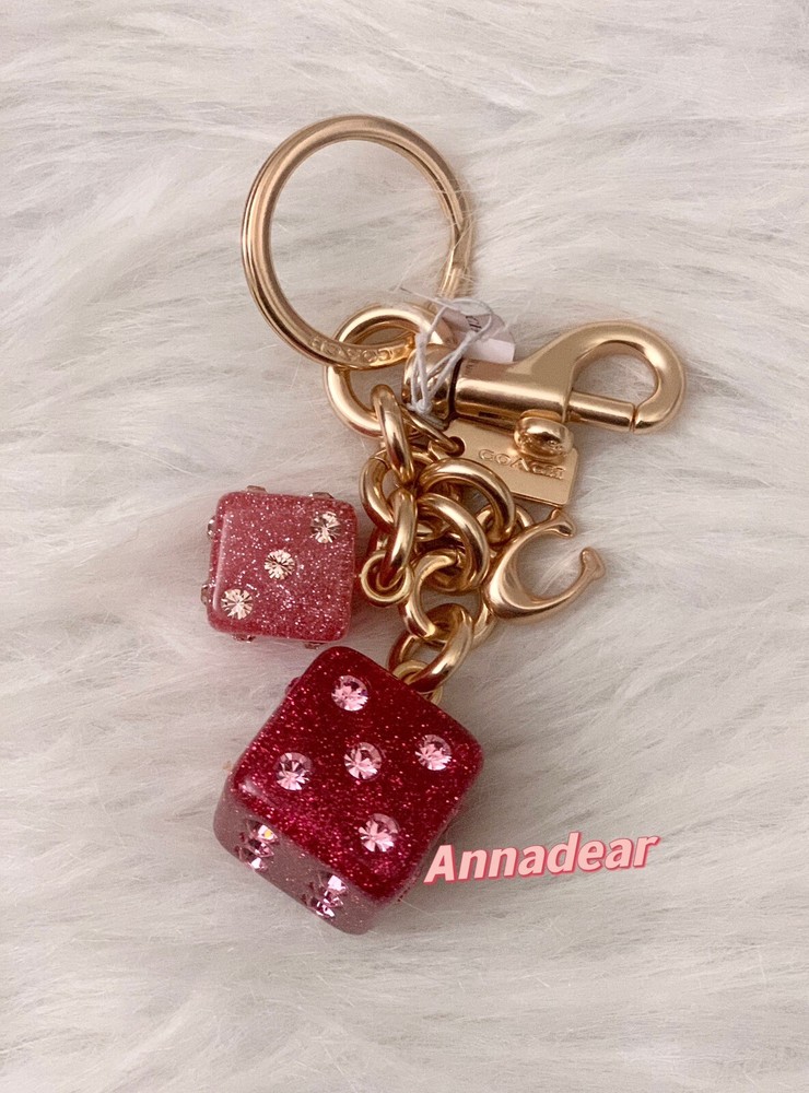 NWT Coach CH831 Dice Cluster Bag Charm Keychain Gold Pink Glitter Resin