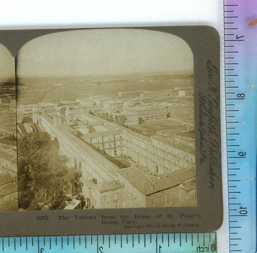 The Vatican from Dome of St Peter Rome Italy Griffith Stereoview