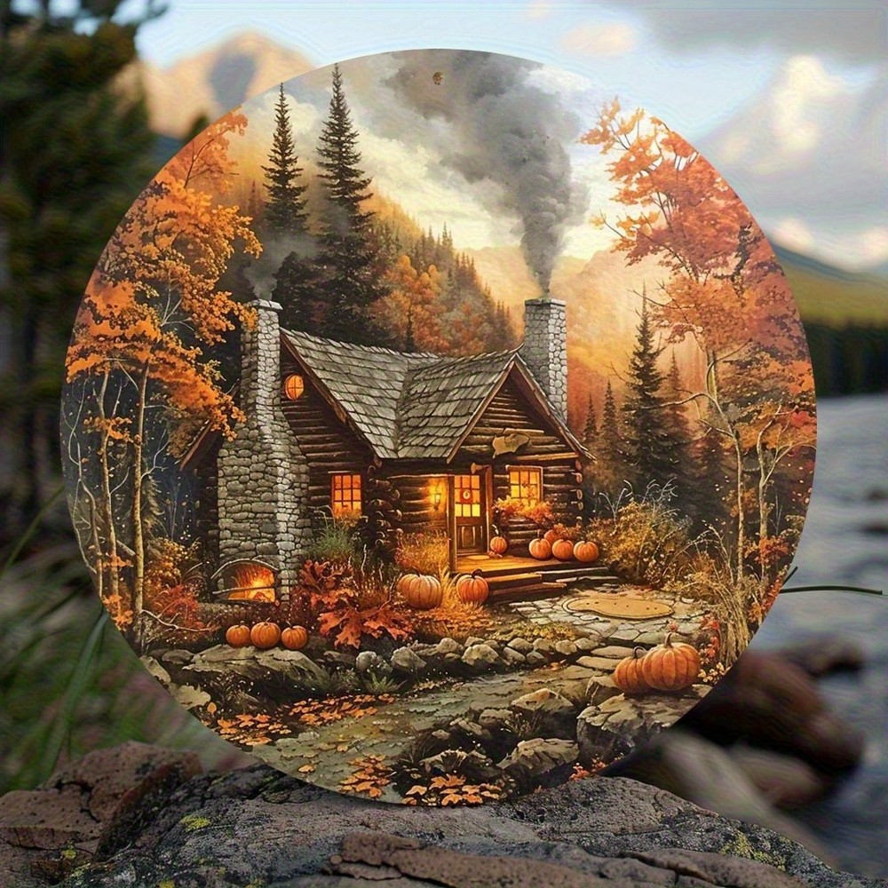 Rustic Autumn Cottage Natural Wood Pumpkin Design Wall Art