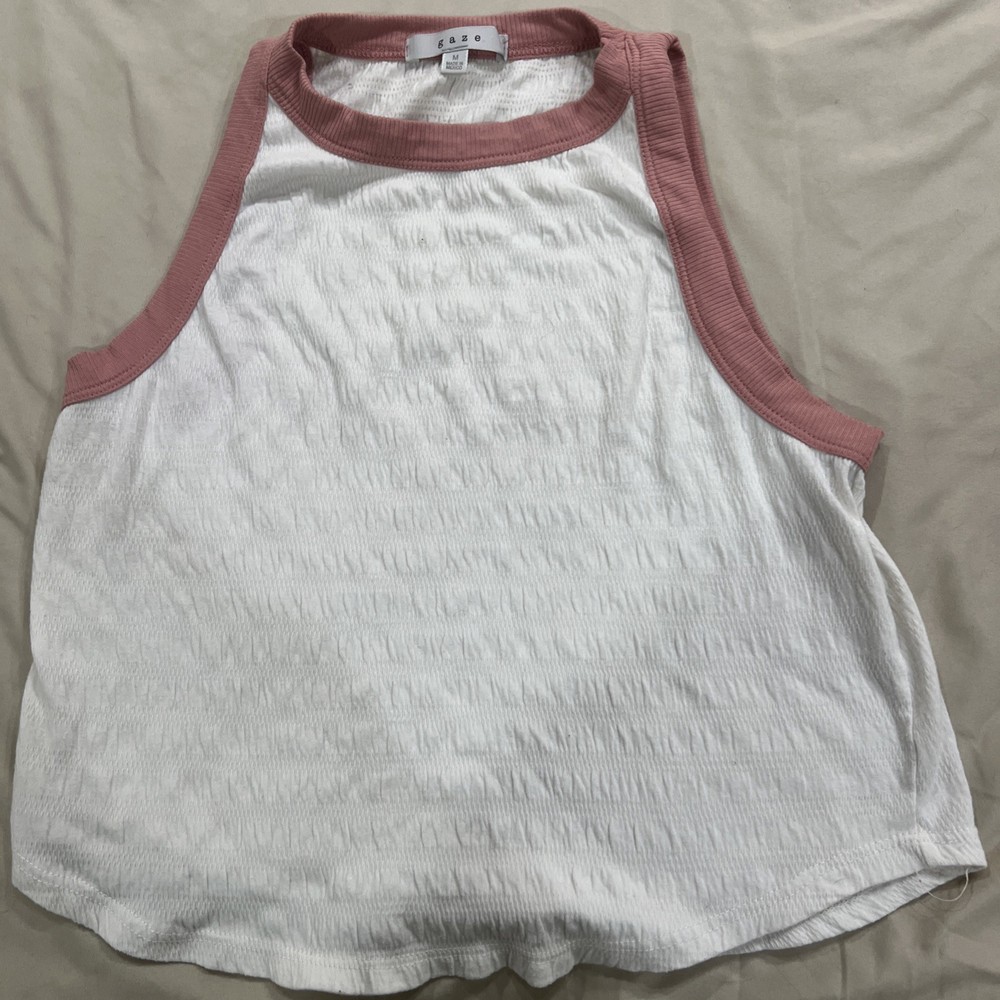 Gaze Pink And White Ruched Sleeveless  Crop Top  Size M