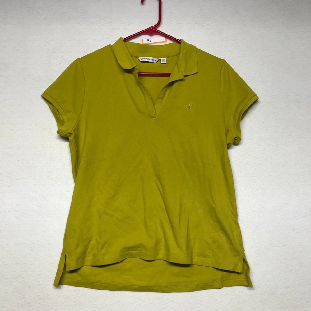 Calvin Klein Womens Olive Green Short Sleeve Collared Polo Shirt CK Size PL/PG