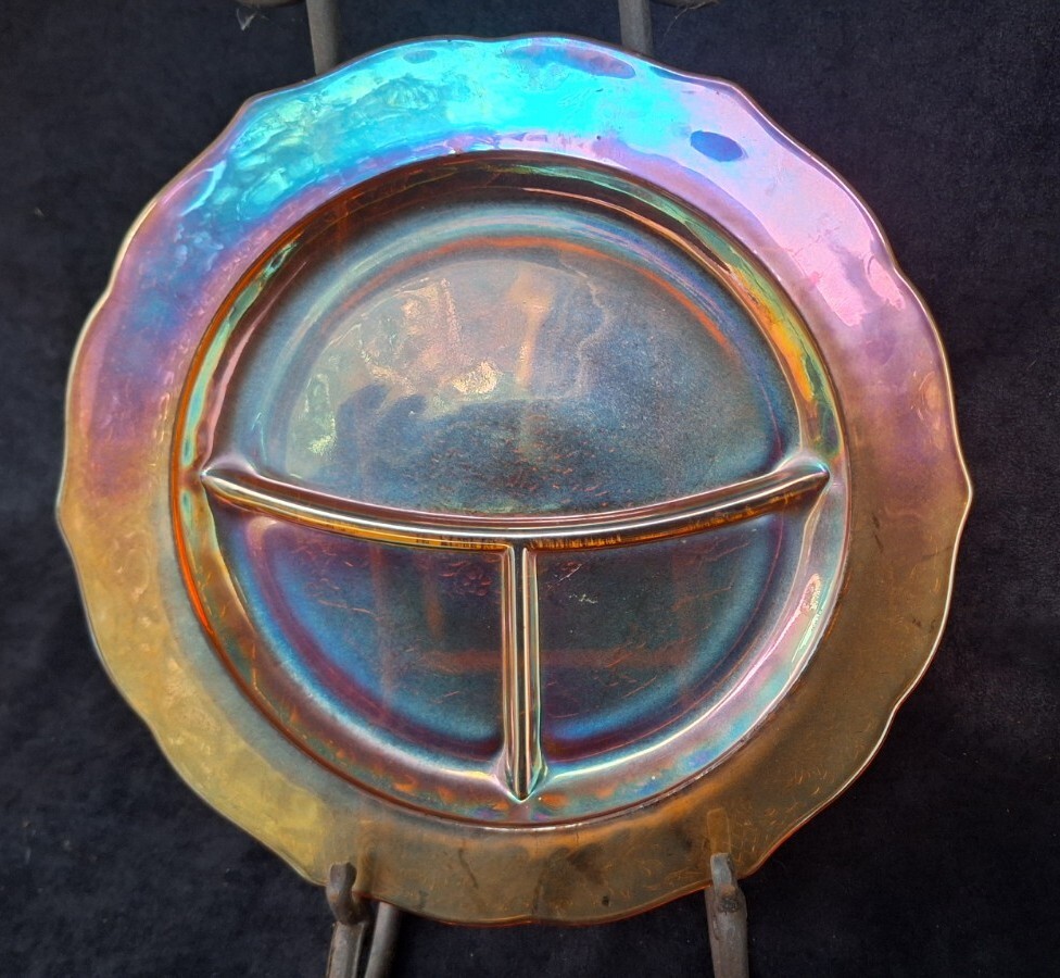 Vintage Federal Rose Garden Amber Carnival Glass 11