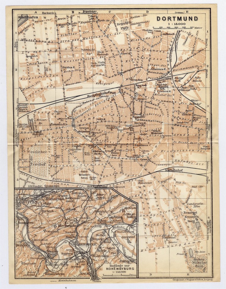 1925 Original Vintage Map Of Dortmund / North Rhineland-Westphalia Germany