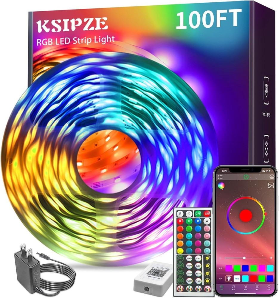 KSIPZE 100ft Led Strip Lights RGB Music Sync Color Changing Led Lights with Sma