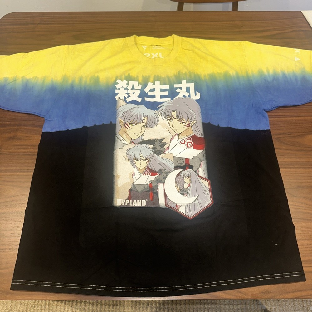 Inuyasha Anime T-Shirt Yellow/Blue/Black Tye Dye Size XL Short Sleeve Graphic