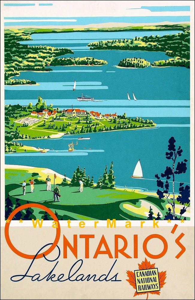 Vintage 1940 Ontario Lakelands Canada National Railway Art Print  