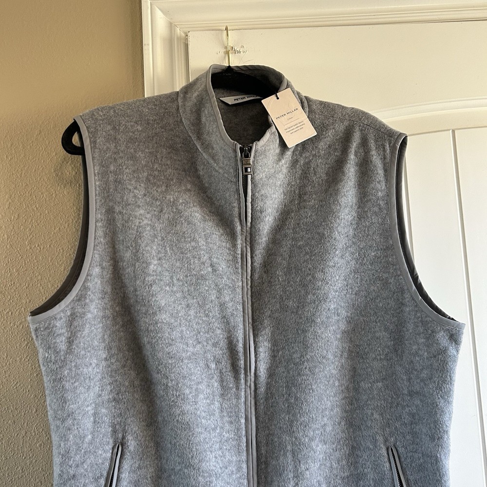 Peter Millar Gray Crown Flex Fleece Vest MF24Z20 Full-Zip Large NEW