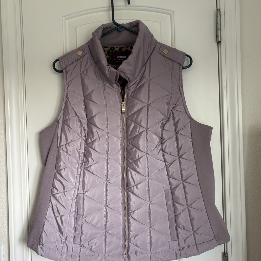 CI SONO Women's Lavender Sleeveless Full Zip Front Quilted Vest - Size 1X