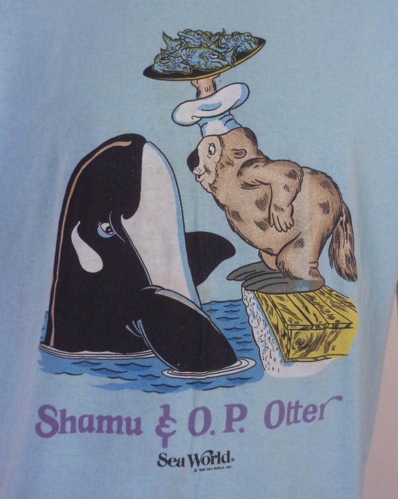 vintage 80s single stitch 1989 RARE Sea World Shamu & OP Otter T-Shirt thin XL