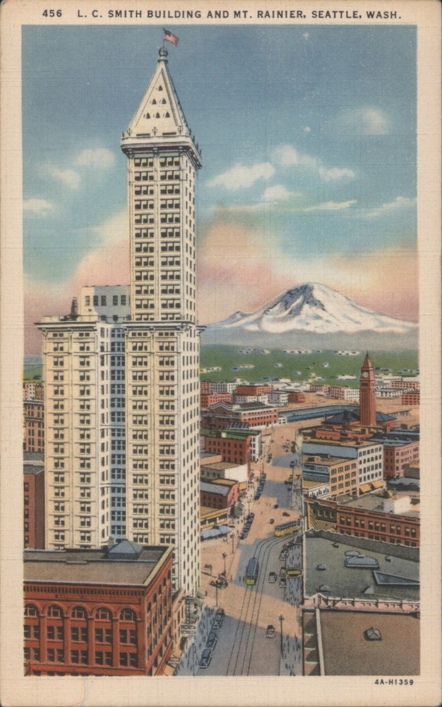 Seattle, Washington WA L. C. Smith Building Mt. Rainier Teich Vintage Postcard