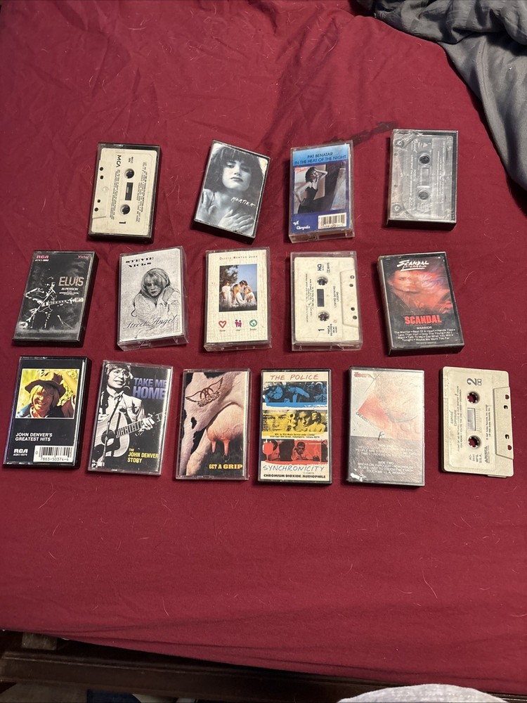 A Lot Of 15 Music Cassettes Pat Benatar Police Aerosmith John Denver The Doors