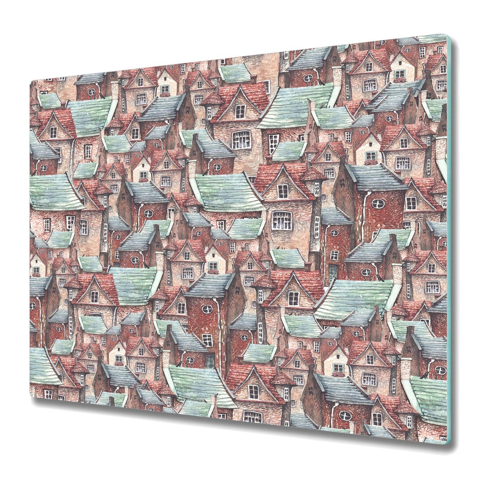 Glass Induction Ceramic Hob Cover Old town Colourful Watercolour 60x52