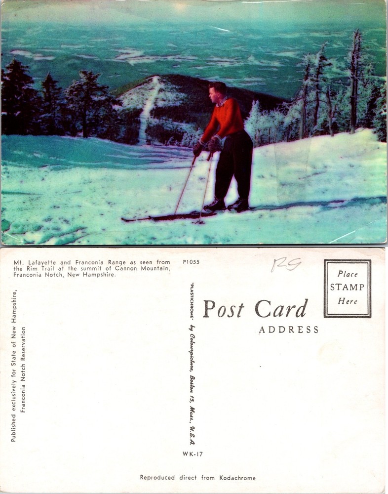 Skier on Cannon Mountain Franconia Notch New Hampshire NH Postcard