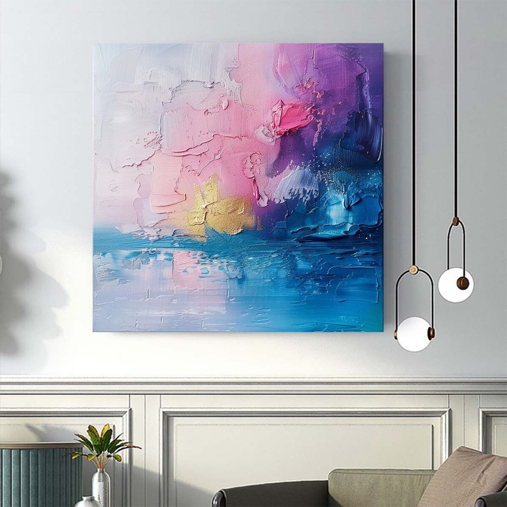 Large Wall Art Colorful Abstract Painting Navy Blue Painting Purple Painting